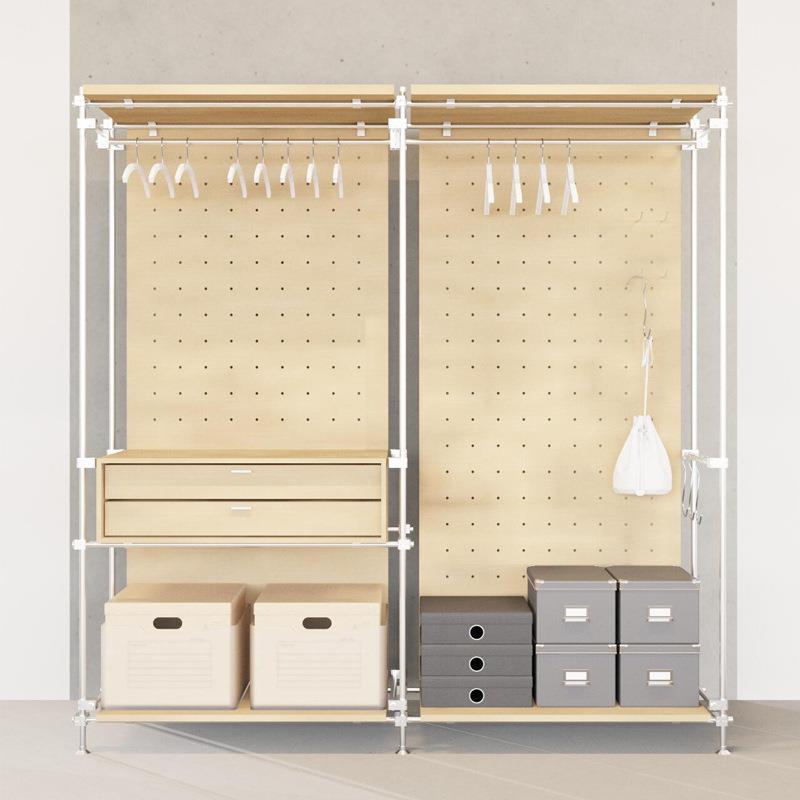 日式落地桦木衣帽架卧室开放衣柜光轴衣物架玄关收纳不锈钢挂衣架