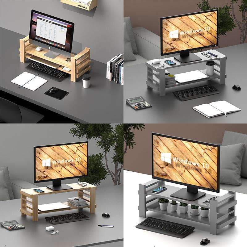 V3FP实木护颈液晶电脑显示器增高架可调节升降桌面键盘收纳置物整