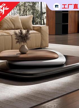 意大利设计师创意款茶几胡桃木可旋转茶几客厅现代极简款椭圆茶几