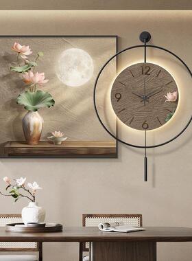 新中式荷花钟表挂钟客厅高档装饰画高级感餐厅桌边创意带时钟挂墙