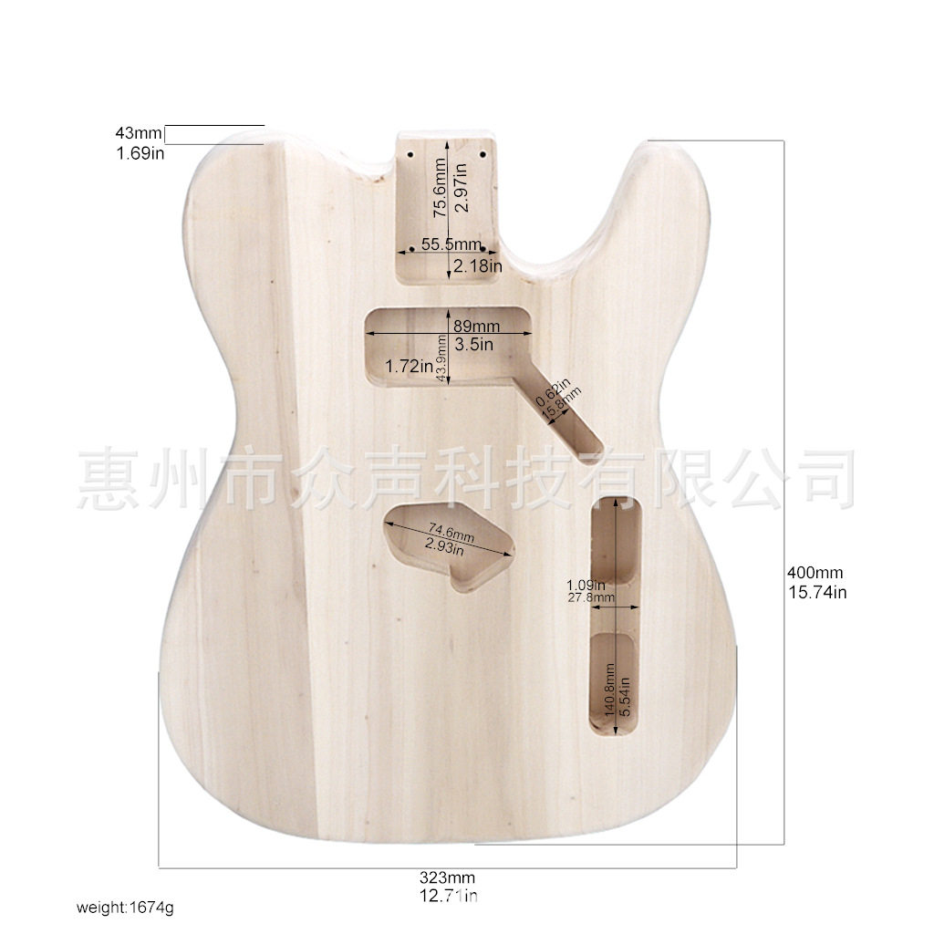 乐器配件 TL双拾音器孔杨木吉他琴桶