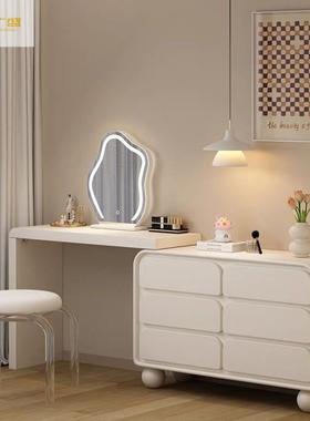 法式奶油风实木梳妆台斗柜一体收纳柜简约现代转角可伸缩化妆桌子