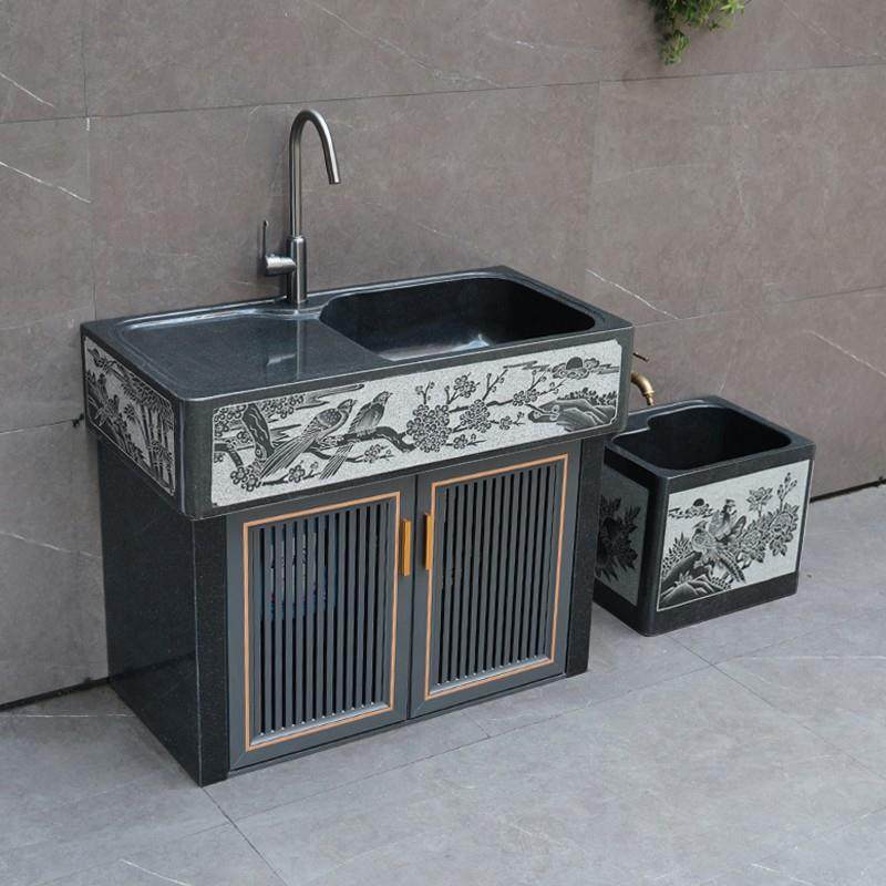 天然大理石头户外洗衣池一体柜洗手台盆阳台家用庭院石材洗菜水槽