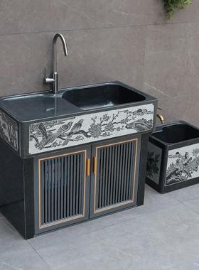 天然大理石头户外洗衣池一体柜洗手台盆阳台家用庭院石材洗菜水槽