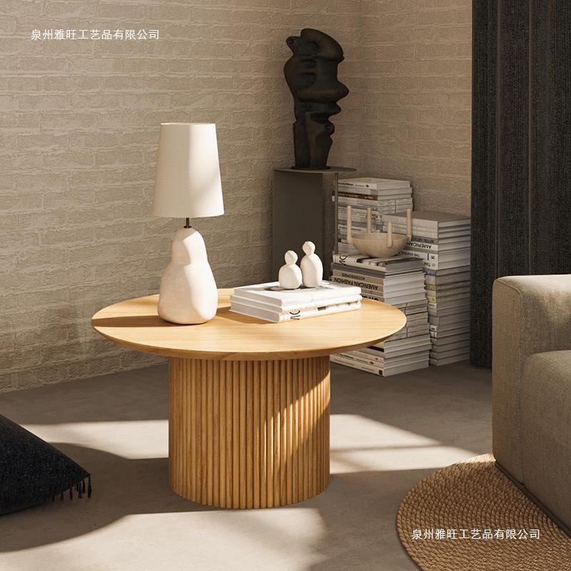 日式圆形茶几设计师阳台边几小户型客厅白蜡木圆桌原木置物矮桌
