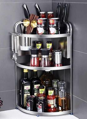 不锈钢厨房三角置物架台面转角拐角墙角调料调味品盐罐角收纳