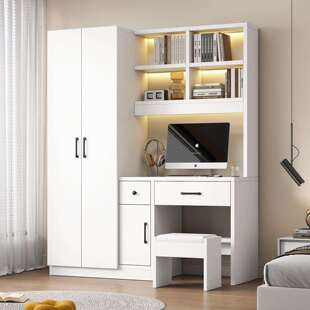 实木衣柜家用卧室带书桌一体组合小户型学生学习电脑桌连体衣橱厂