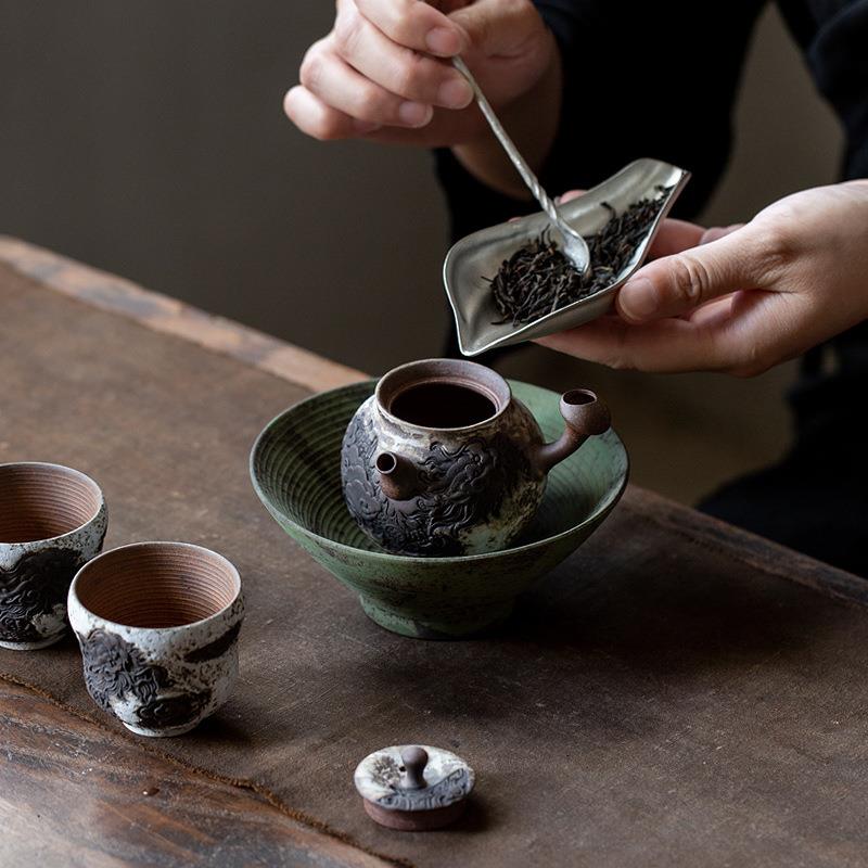 陶瓷原矿老岩泥侧把壶经典日式复古手把壶好出水闷茶壶防烫单柄壶