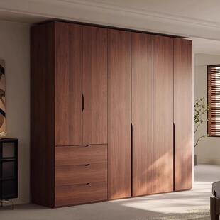 全实木橡木衣柜家用卧室胡桃色柜子平开门一门到顶储物大衣橱定