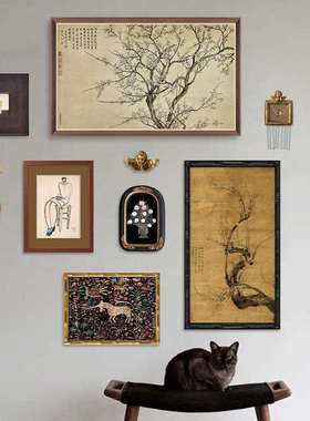 新中式客厅书房装饰画中古餐边柜玄关组合挂画法式混搭壁画常玉画