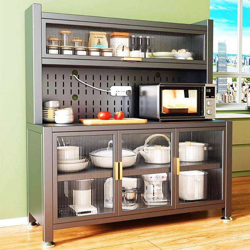厨房多功能置物架家用落地一体餐边柜微波炉碗柜收纳柜调料品架子