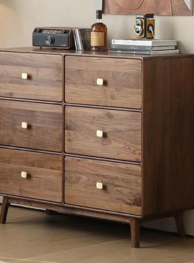 北美黑胡桃木全实木六斗柜边柜轻奢抽屉式收纳客厅斗柜置物储物柜