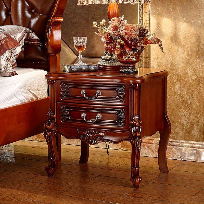 欧式床头柜美式实木雕花家用轻奢卧室储物抽屉式法式复古床边新款