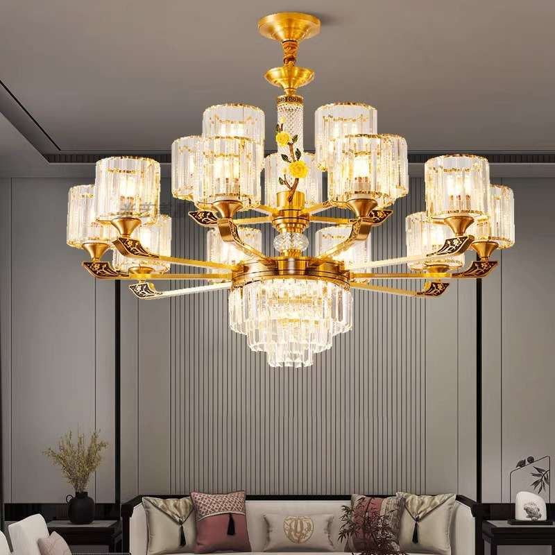 全铜新中式吊灯客厅灯现代简约中国风餐厅灯别墅大气轻奢水晶灯具