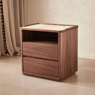 储物床实木床头柜克威尔实木北美伯边柜黑胡桃木卧室收纳现代简约