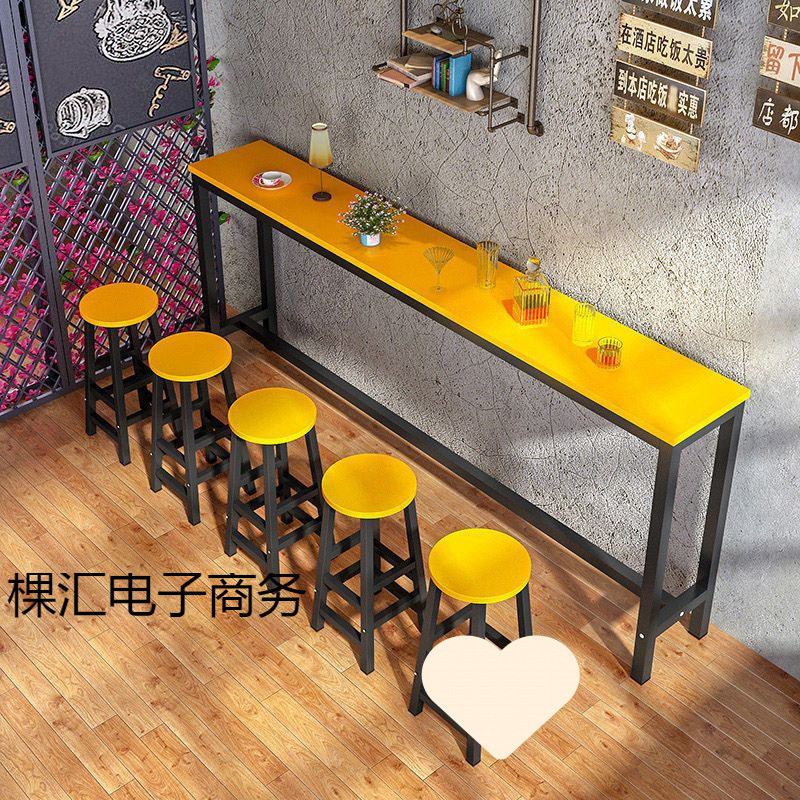 简易靠墙吧台桌商用窄桌子家用长条桌奶茶店桌椅组合高脚吧台椅子