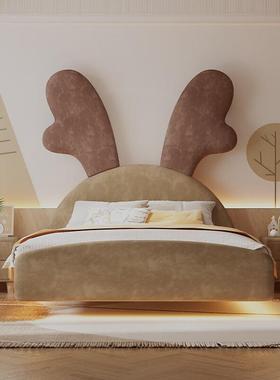 儿童床男孩女孩悬浮床现代简约1米5实木单人床小鹿温馨奶