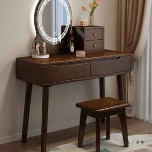 北欧实木梳妆台小户型卧室现代简约2025新款化妆桌妆台收纳柜一体