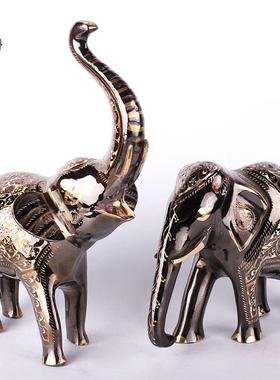 巴基斯坦铜器精雕彩点大象摆设手工艺术恩爱对象家居婚房风水大象