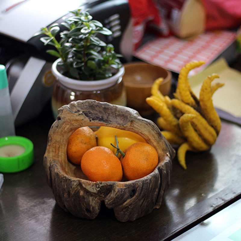 手工加工打磨天然松树瘤小果篮手提水果篮客厅茶几摆件工艺品批发图片