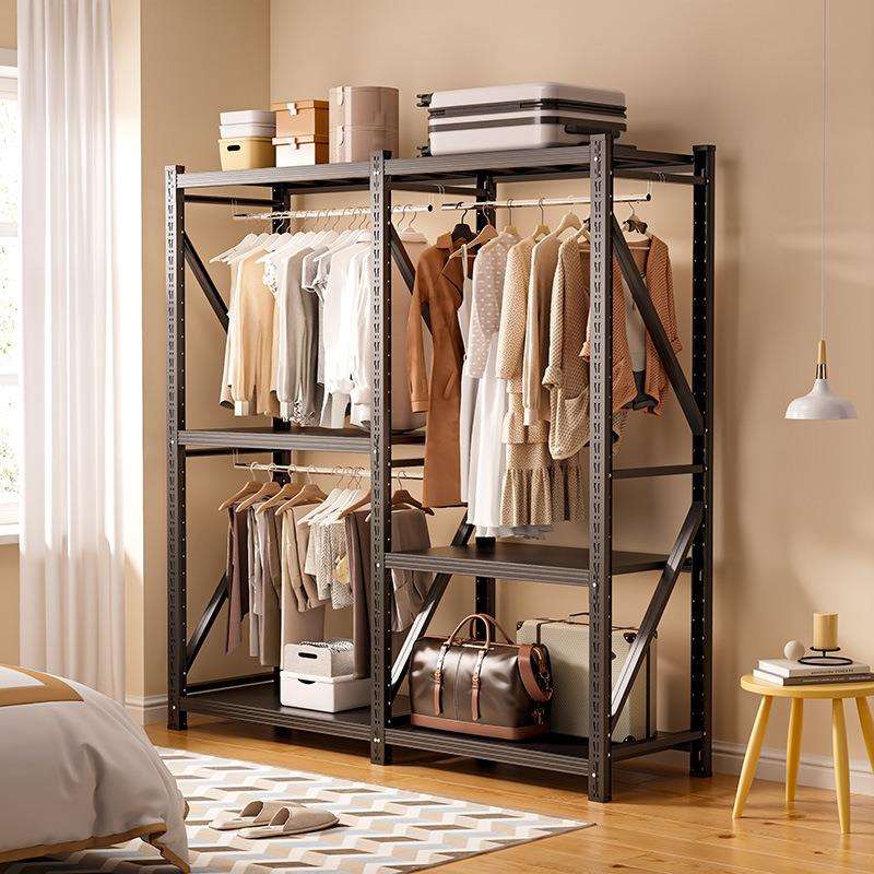 多层货架衣柜简易衣帽收纳架家用防尘挂衣橱阳台开放式挂衣架卧室