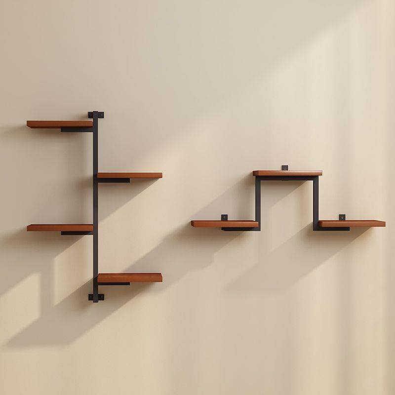 墙上花架实木金属复古置物架壁挂一字隔板层板书架装饰多层免安装