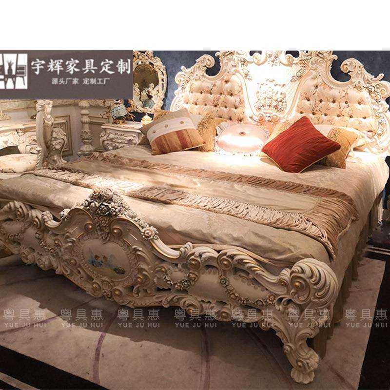 欧式床双人床法式宫廷床实木雕花彩绘布艺公主床别墅主卧婚床