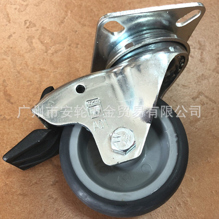 德国WICKE威卡欧式滑轮3寸TPR活动车轮75mm万向带刹车脚轮172110