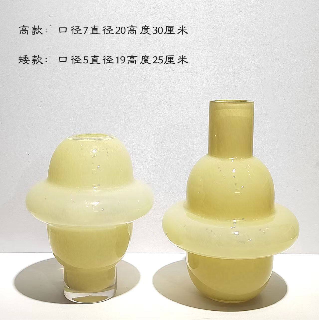轻奢现代中古风玻璃花瓶样板房软装饰品摆件桌面插花工艺品摆件