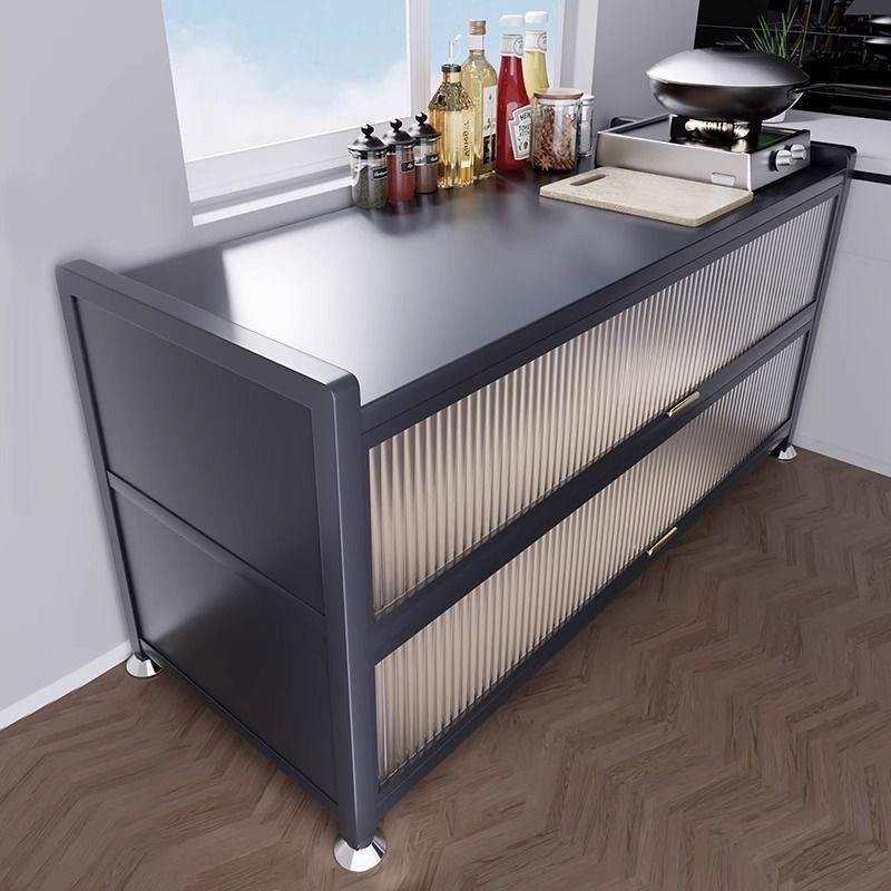 不锈钢厨房置物架落地多层收纳碗柜多功能微波炉橱柜餐边储物柜子