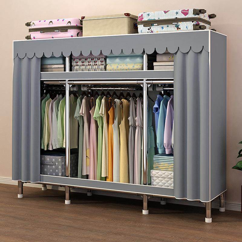 衣柜新款卧室家用出租房用简易组装布衣柜加厚全钢架衣橱