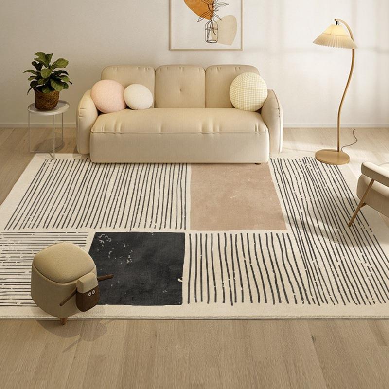 现代简约创意撞色轻奢客厅地毯家用卧室床边地毯沙发茶几地垫
