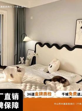 法式中古风实木涟漪波浪床家用女生主卧室大床小户型出租房床