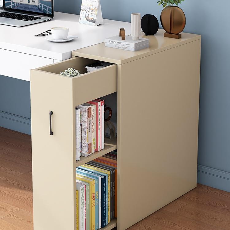 窄书柜桌边侧拉式小柜子抽拉移动书橱带门书架防尘储物收纳柜推J&