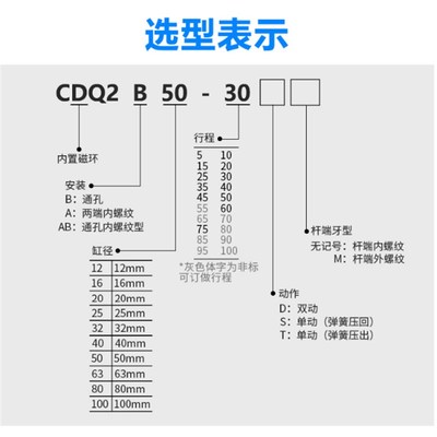 薄型气缸CDQ2B100-60/63-75/63-100DZ/DZM  外牙耐高Y温 气动元件