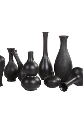 黑色陶瓷花瓶净瓶小花瓶复古摆件器干花J粗陶创意R简约桌面居家装