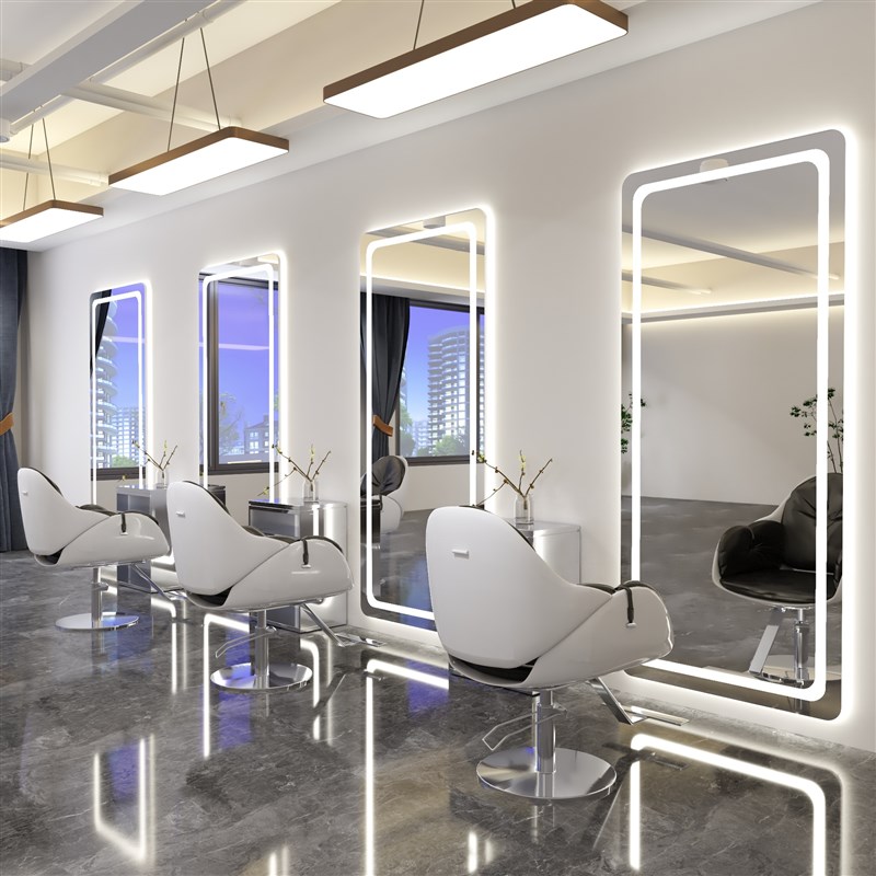 美发镜台发廊网红理发q店镜子单面落地LED剪发镜台简约烫染镜