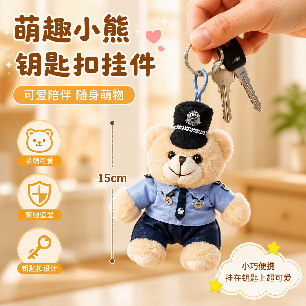 创意制服小熊钥匙扣公仔可定制