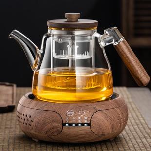 蒸煮一体茶壶玻璃烧水泡茶耐高温全自动电陶炉普洱花茶具实木侧把