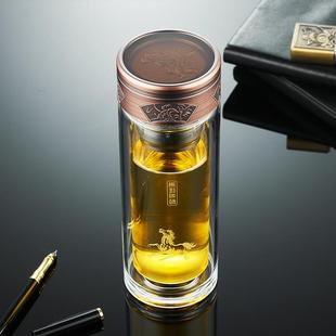 双层玻璃杯男女士水杯便携杯子隔热带盖过滤网茶杯家用泡茶商务杯