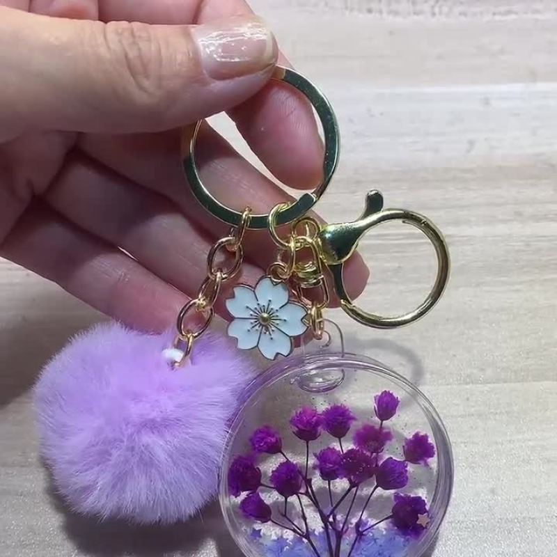 精致入油流沙永生花钥匙扣情侣书包摆摊挂件液体配饰