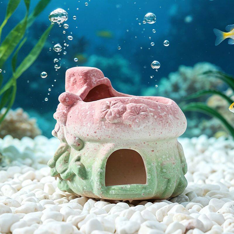 小鱼虾躲避屋陶土精致精灵屋造型沉水式鱼缸造景装饰品鱼虾繁殖屋