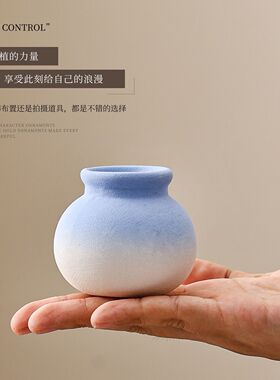 马卡龙色系迷你麦饭石粗陶多肉花盆鱼缸创意陶瓷花盆水草沉底盆