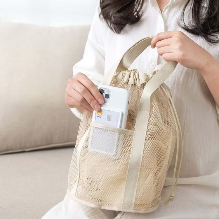 旅行游泳洗浴网眼收纳包抽绳束口手提袋轻便衣物洗漱用品整理布袋
