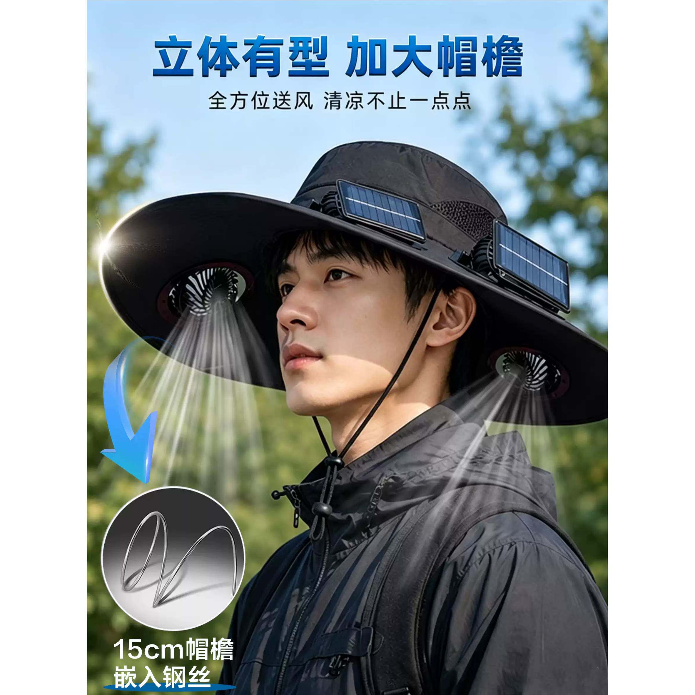 太阳能风扇帽男2026新款充电两用