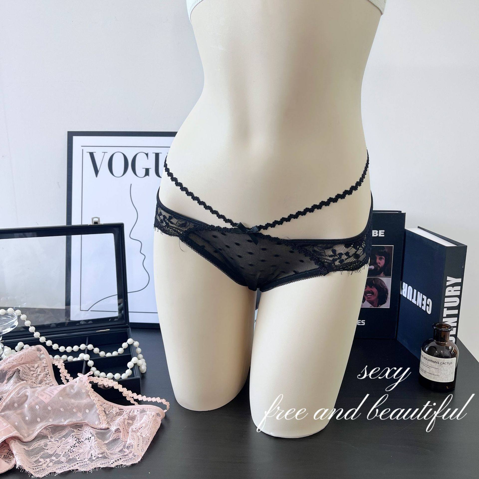 性感交叉带蝴蝶结女生内裤透气波点网纱提花蕾丝女士三角裤,女士内衣/男士内衣/家居服,女三角裤,淘宝优惠券,粉丝福利购,淘宝优惠卷