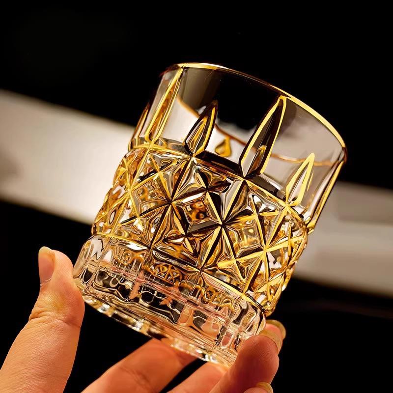 北欧奢华描金威士忌酒杯 水晶玻璃洋酒杯啤酒杯水杯家用单祇装