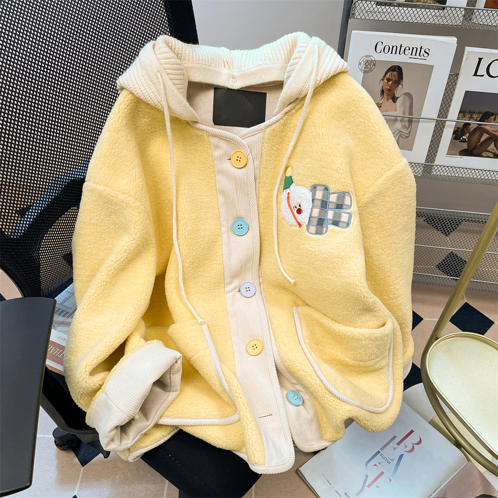 胖mm韩系可爱刺绣摇粒绒棉服女