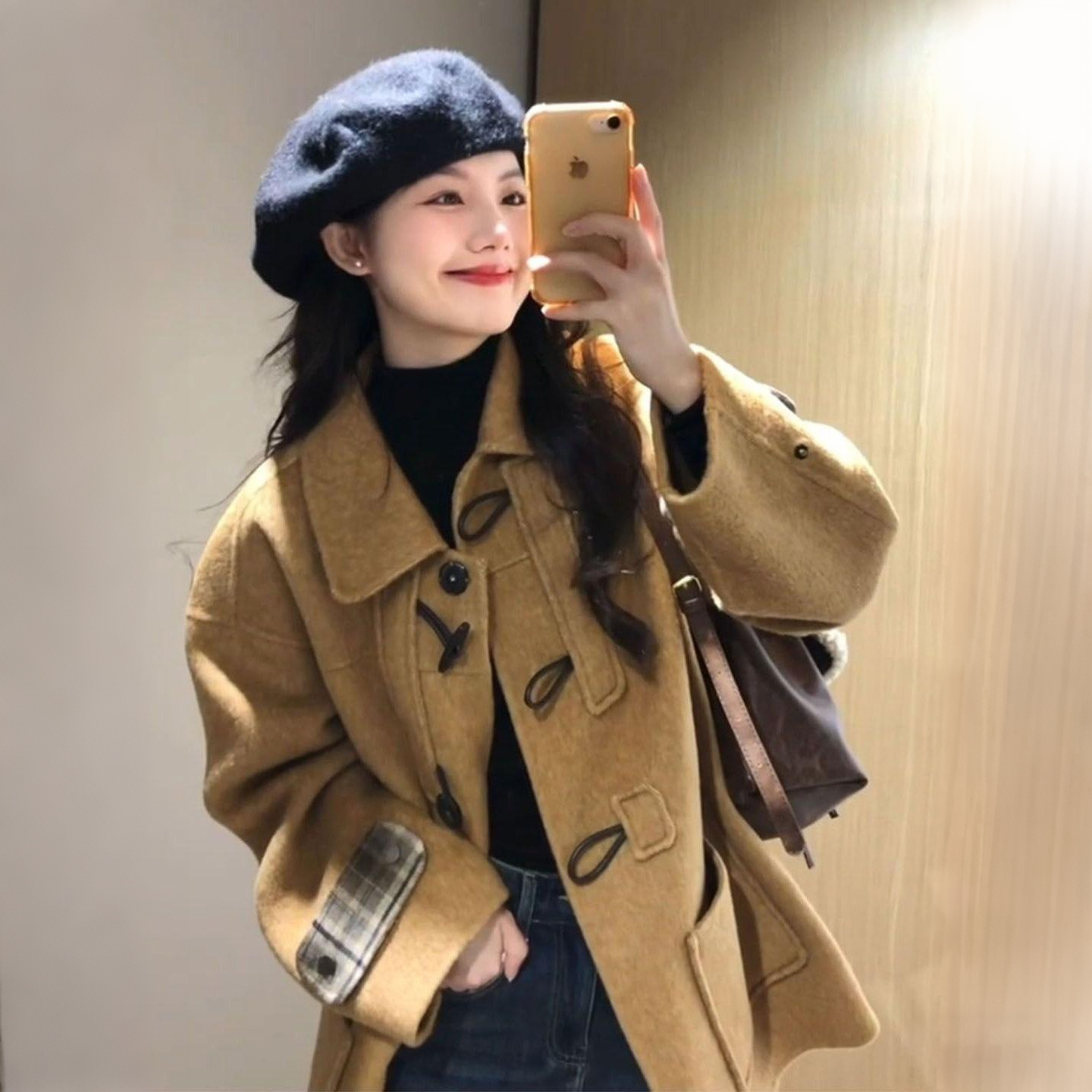 300斤大码复古大翻领牛角扣外套