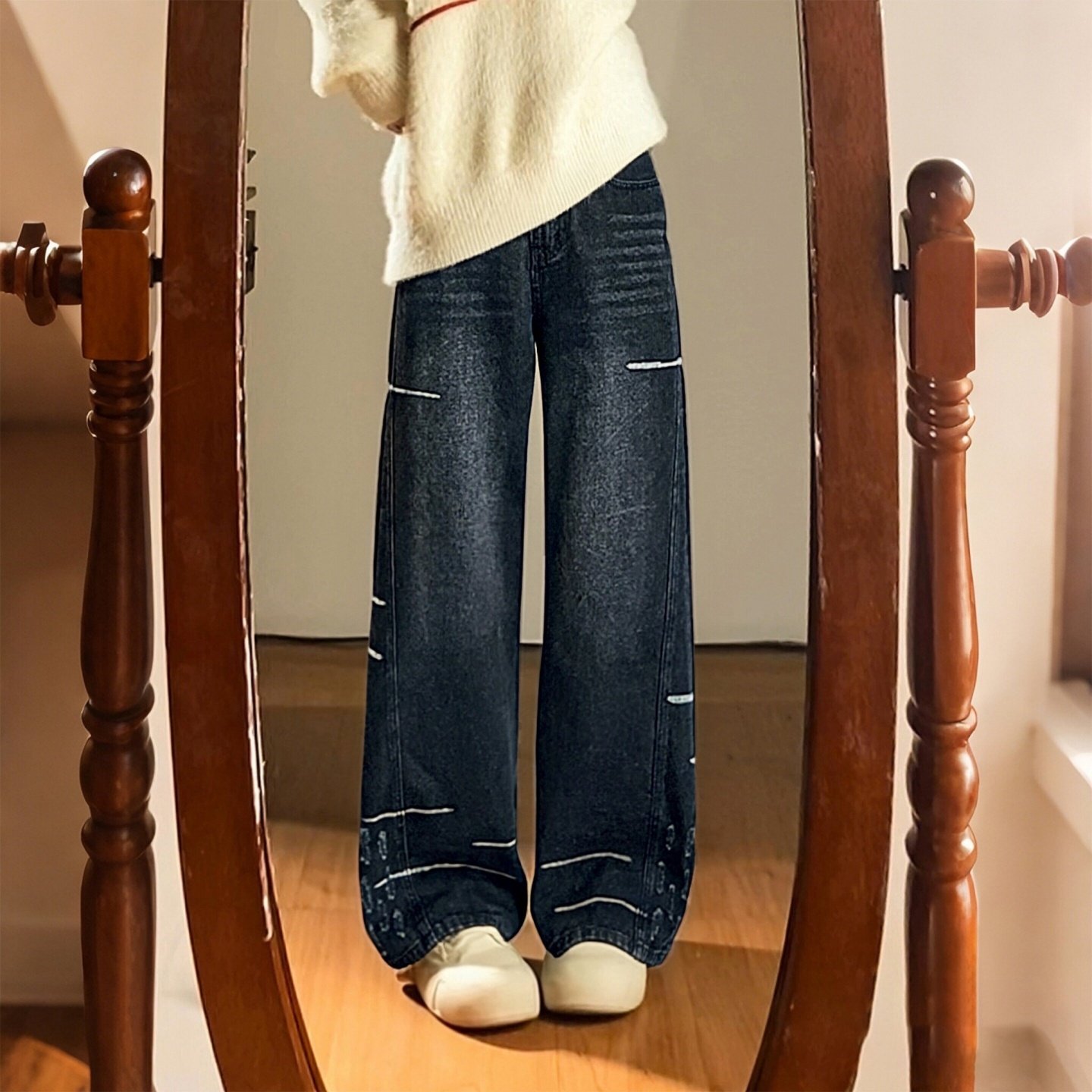 特大码女装胖mm设计感破洞阔腿牛仔裤女高腰显瘦百搭设计感直筒裤,女装/女士精品,大码裤装,淘宝优惠券,粉丝福利购,淘宝优惠卷